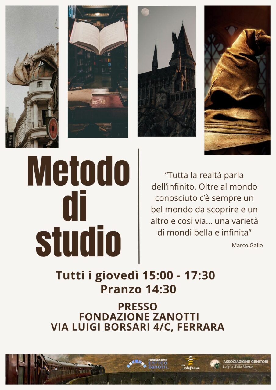 Locandina promozionale del Metodo di studio, momenti di aiuto allo studio per gli studenti delle scuole superiori di Ferrara per l'anno scolastico 2026-27