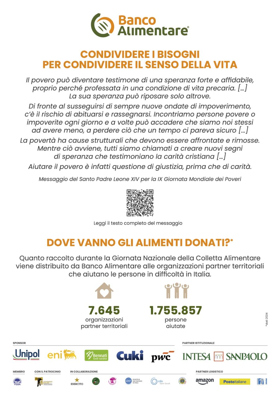 Volantino Colletta Alimentare 2025 retro Retro del volantino della giornata nazionale della colletta alimentare del 15 Novembre 2025