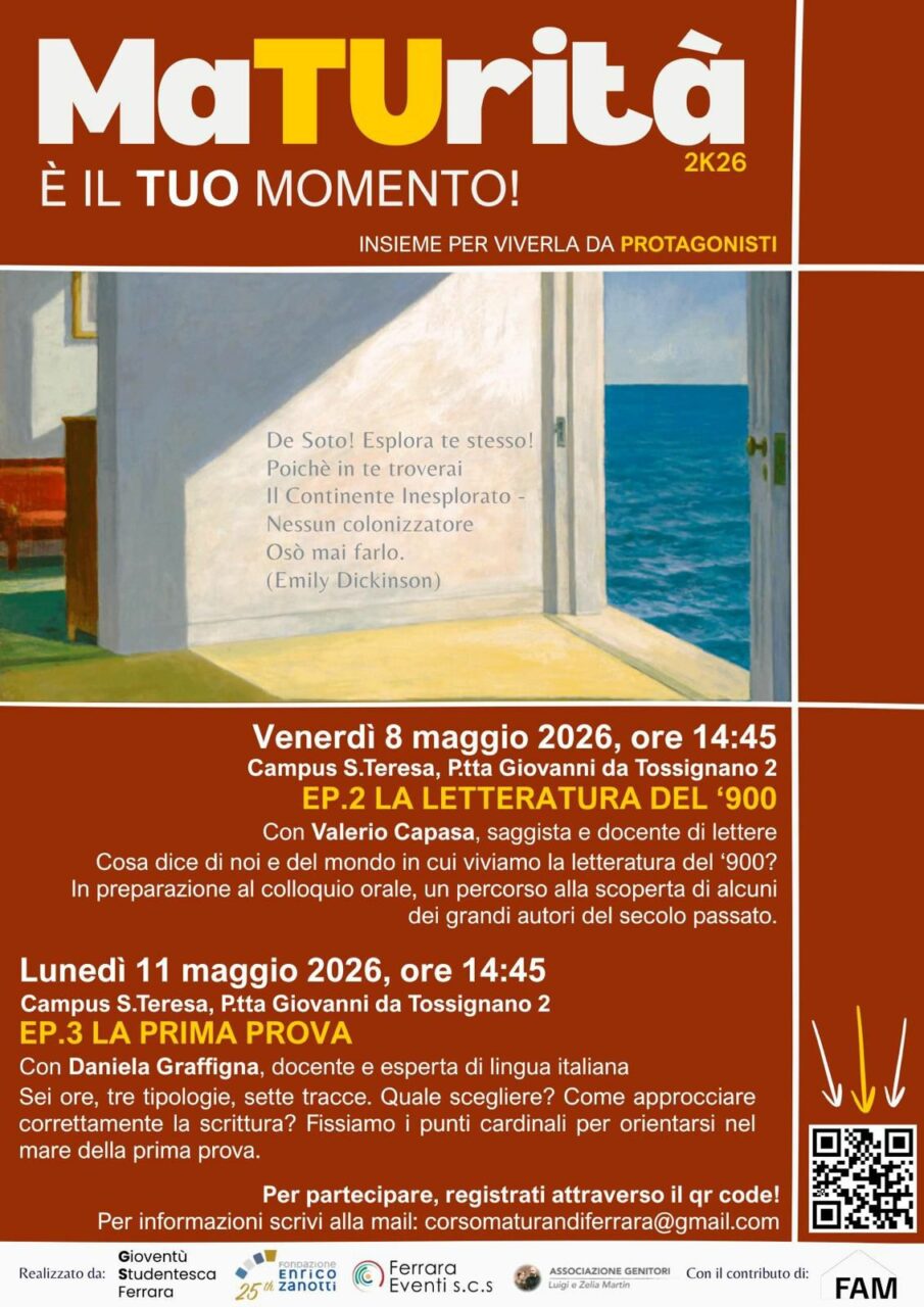 Locandina del terzo incontro del Corso Maturandi a tema La prima Prova 11.05.2026