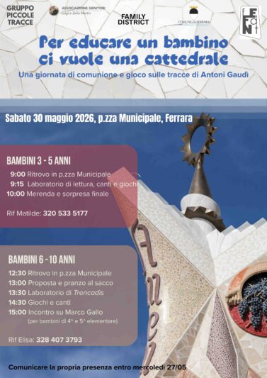Locandina dell'incontro del Fefant 2026, Per educare un bambino ci vuole una cattedrale, attività per i bambini fino ai 10 anni