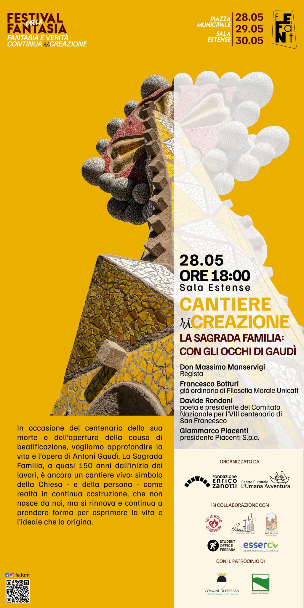 Locandina dell'incontro del Fefant 2026, Cantiere ricreazione sulla Sagrada Familia e Gaudì