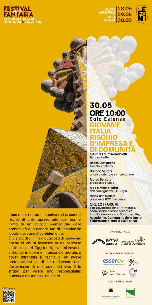 Locandina dell'incontro del Fefant 2026, Giovani d'Italia - Rischio d'impresa e comunità