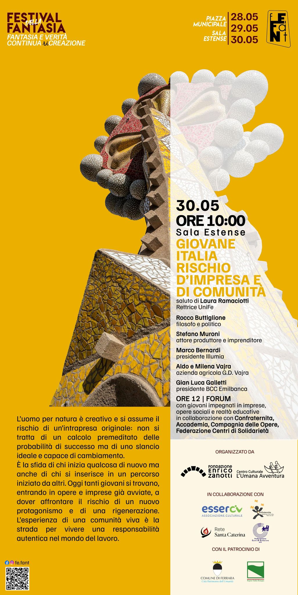 Locandina dell'incontro del Fefant 2026, Giovani d'Italia - Rischio d'impresa e comunità